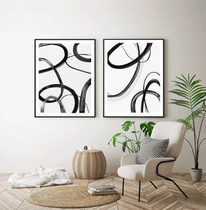 Black Watercolour Abstract Set of 2
