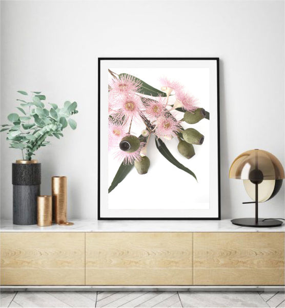 Pink Gum Blossom Print - Portrait-Art for Interiors-Online Framed-Australian Made Wall Art-Milk n Honey Designs