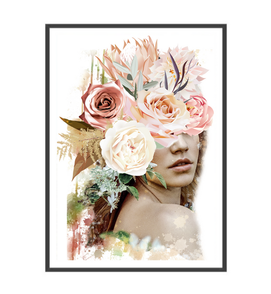 Wildflower Girl Floral Face Art Print-Art for Interiors-Online Framed-Australian Made Wall Art-Milk n Honey Designs