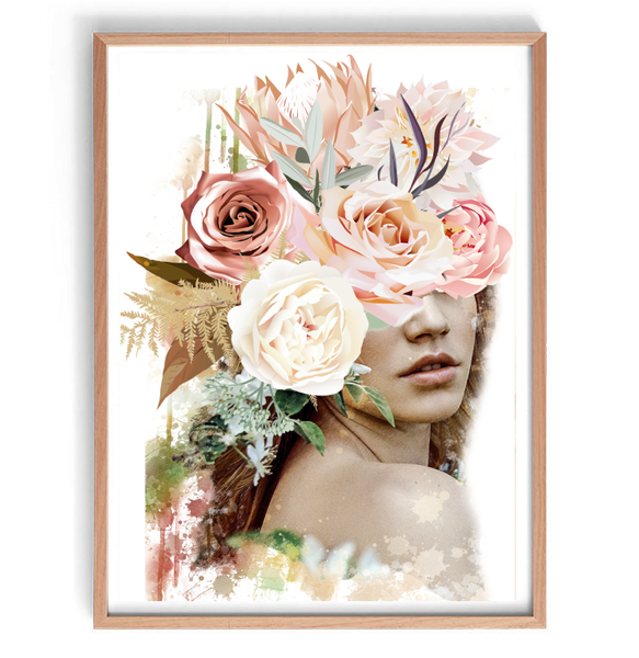 Wildflower Girl Floral Face Art Print-Art for Interiors-Online Framed-Australian Made Wall Art-Milk n Honey Designs