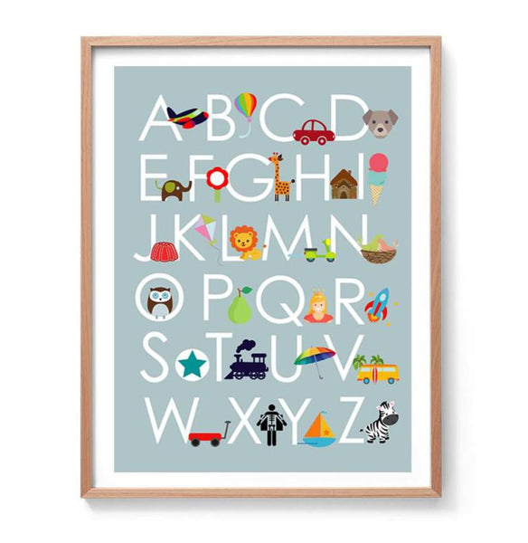 Boys Alphabet Art Print-Prints for - GIRLS-Online Framed-Australian Made Wall Art-Milk n Honey Designs