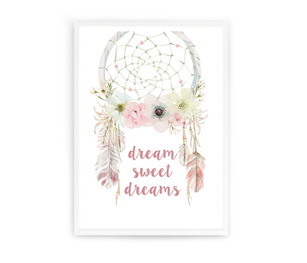 Dream Sweet Dreams Boho Dreamcatcher Print-Prints for - GIRLS-Online Framed-Australian Made Wall Art-Milk n Honey Designs
